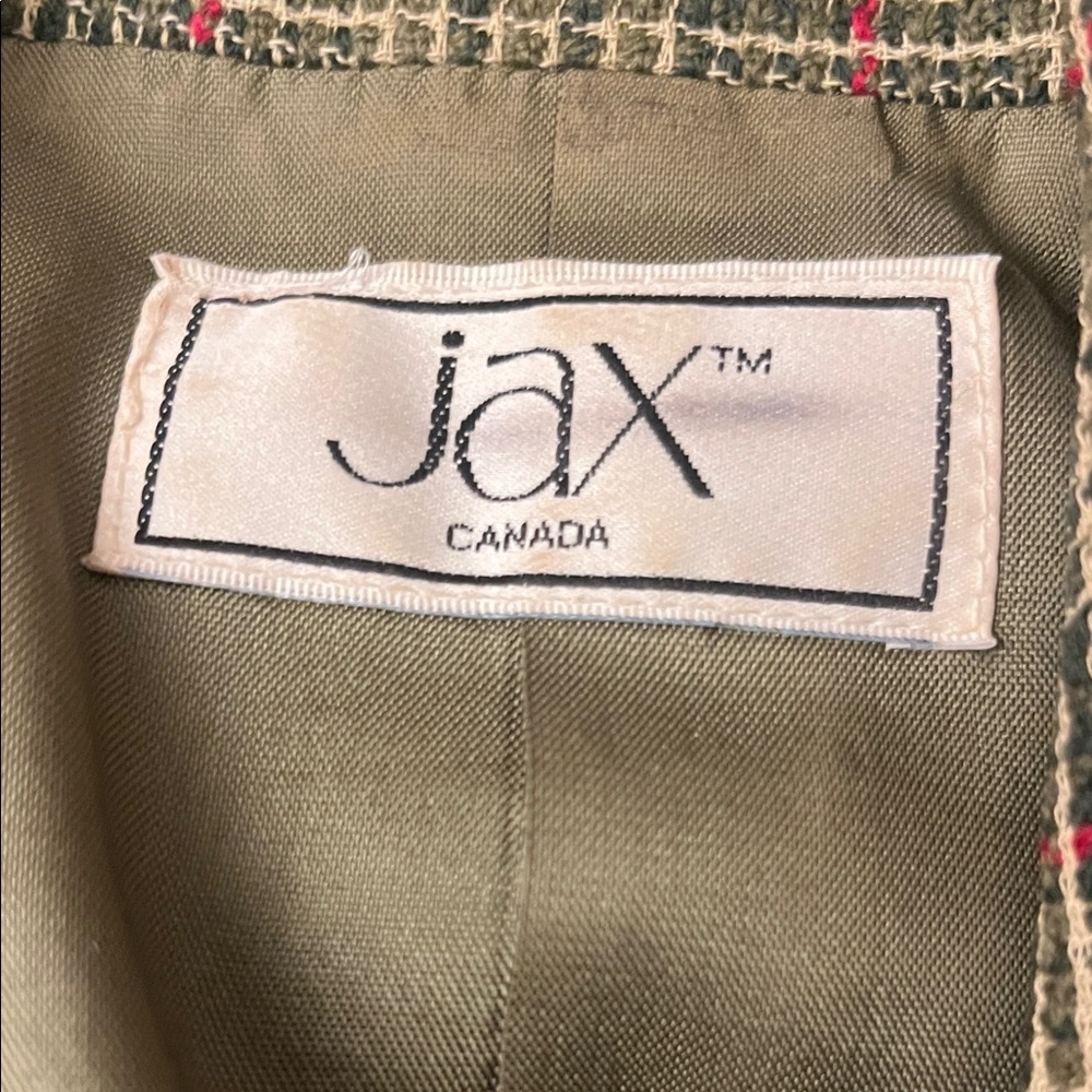 Vintage 80s Jax Double Breasted Wool Oversized Green Plaid Blazer Suit Size 10 - Picture 3 of 15